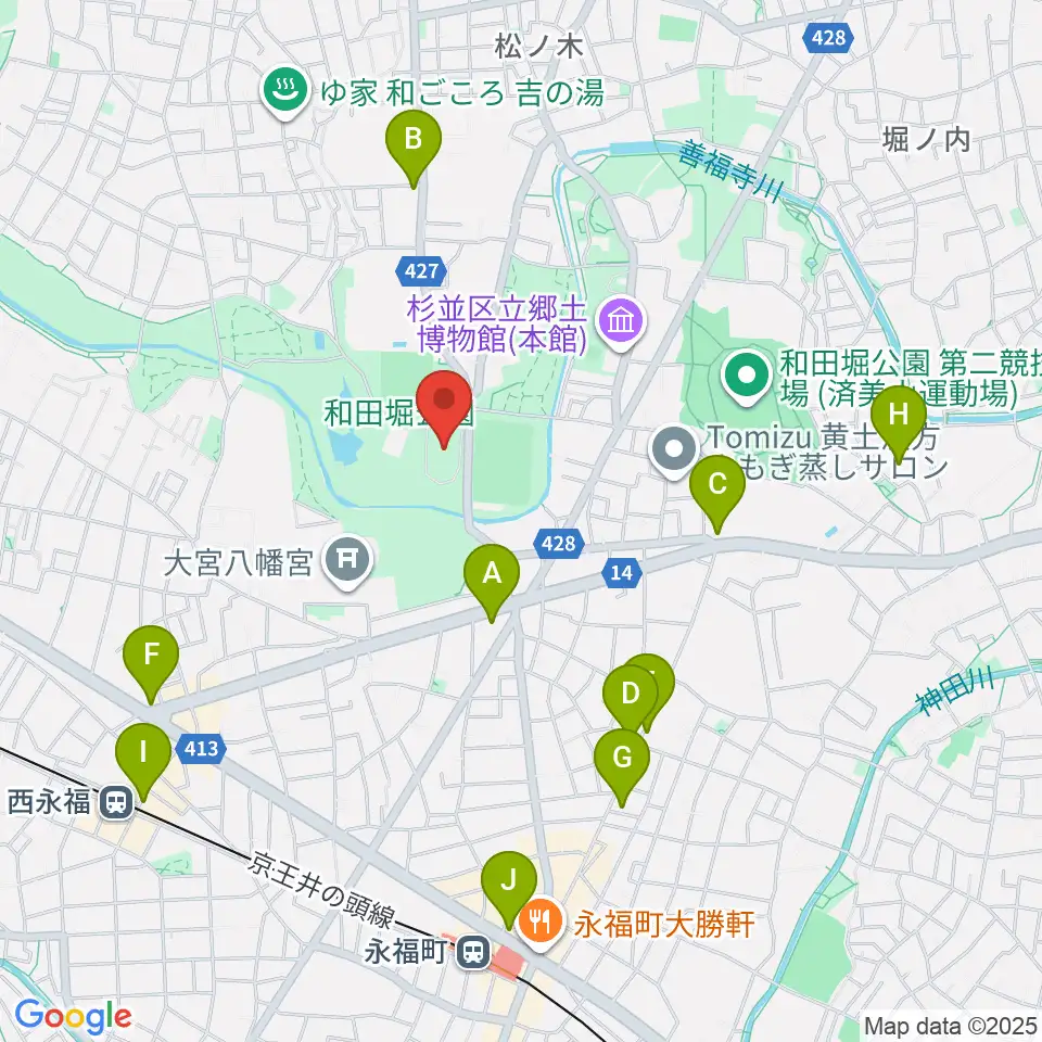 和田堀公園第一競技場周辺のコンビニエンスストア一覧地図