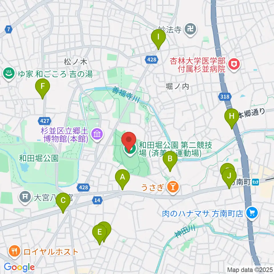 和田堀公園第二競技場周辺のコンビニエンスストア一覧地図