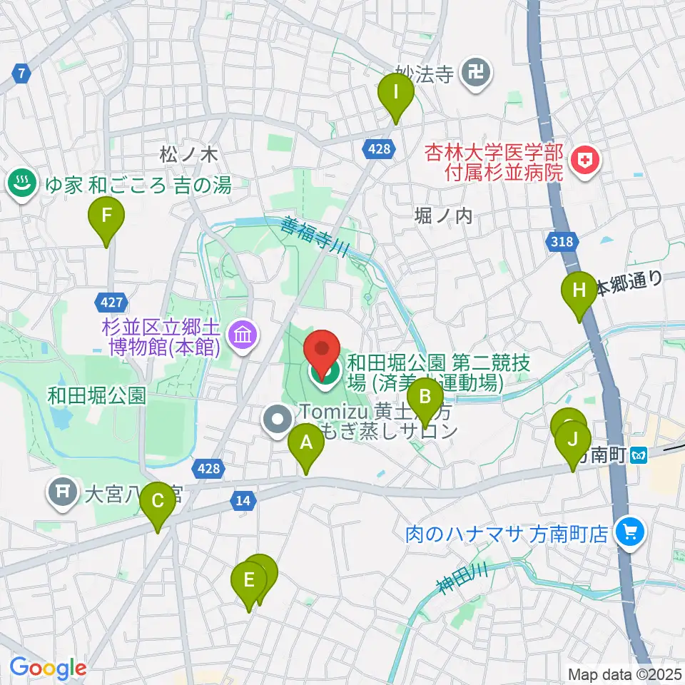 和田堀公園第二競技場周辺のコンビニエンスストア一覧地図