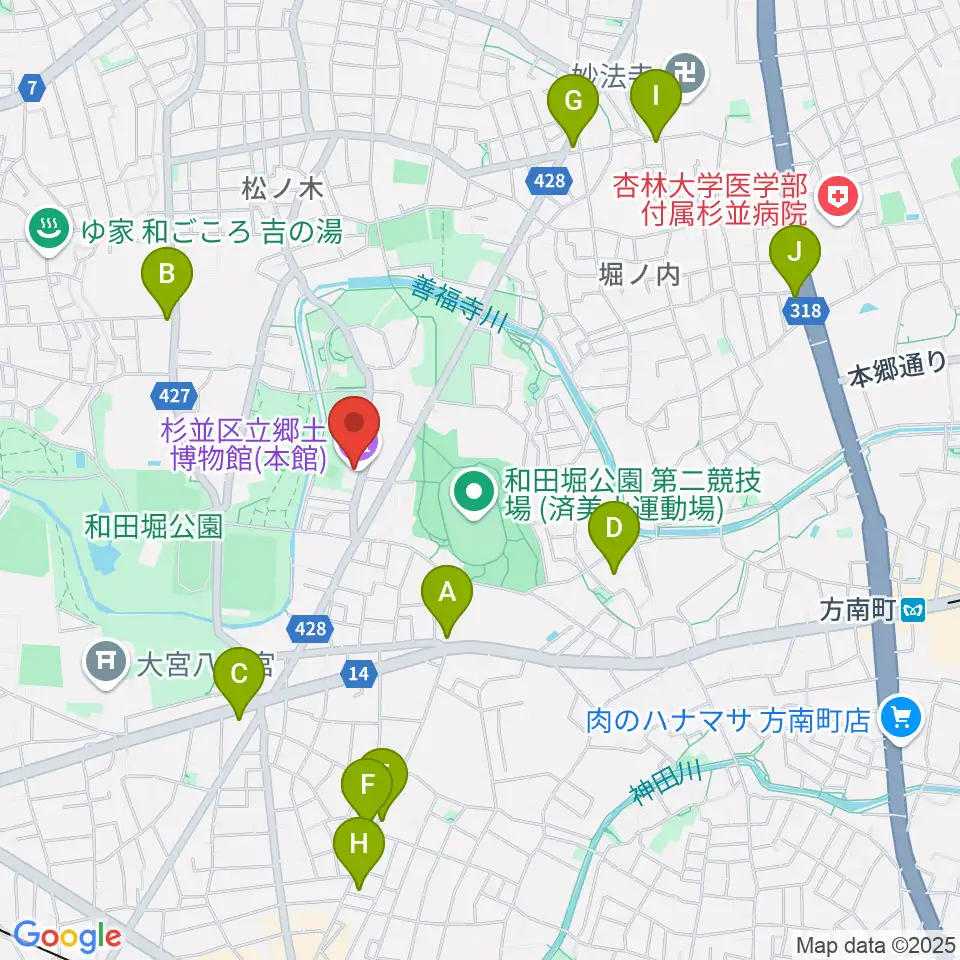 杉並区立郷土博物館周辺のコンビニエンスストア一覧地図