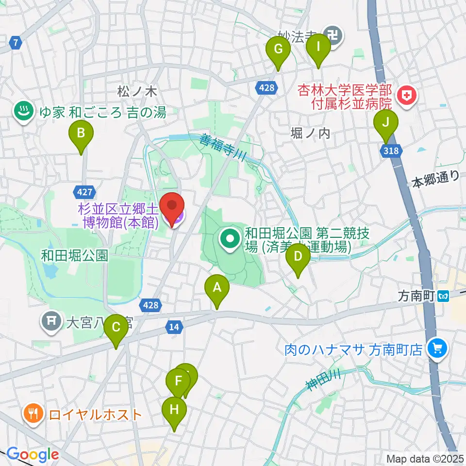 杉並区立郷土博物館周辺のコンビニエンスストア一覧地図
