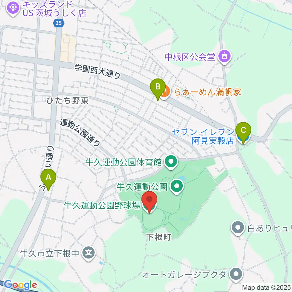 牛久運動公園野球場周辺のコンビニエンスストア一覧地図