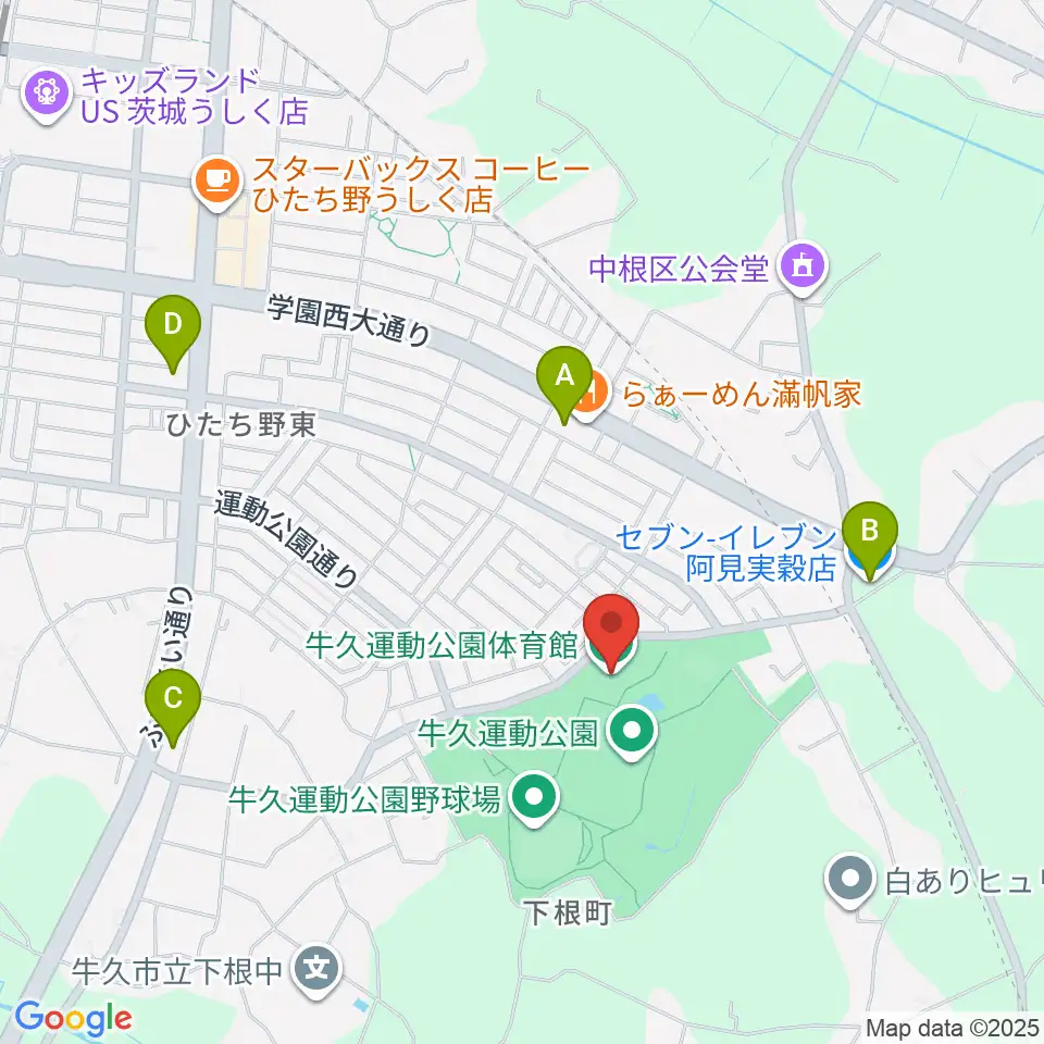 牛久運動公園体育館周辺のコンビニエンスストア一覧地図