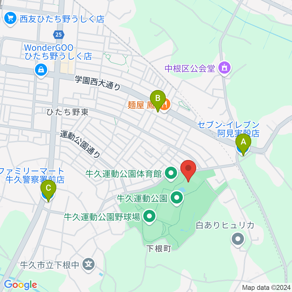 牛久運動公園武道館周辺のコンビニエンスストア一覧地図