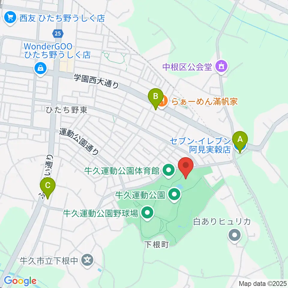 牛久運動公園武道館周辺のコンビニエンスストア一覧地図
