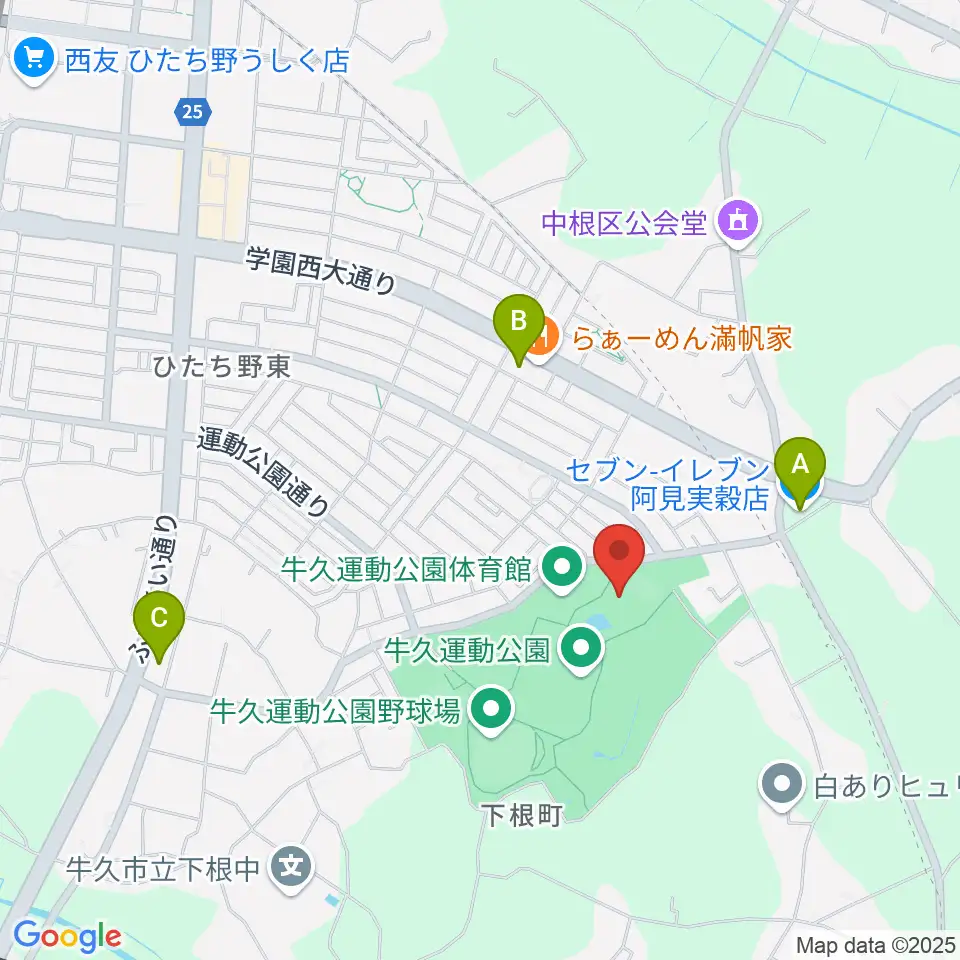 牛久運動公園武道館周辺のコンビニエンスストア一覧地図