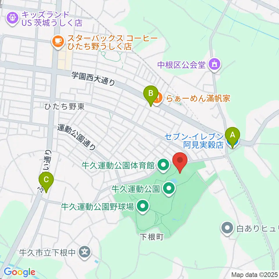 牛久運動公園武道館周辺のコンビニエンスストア一覧地図