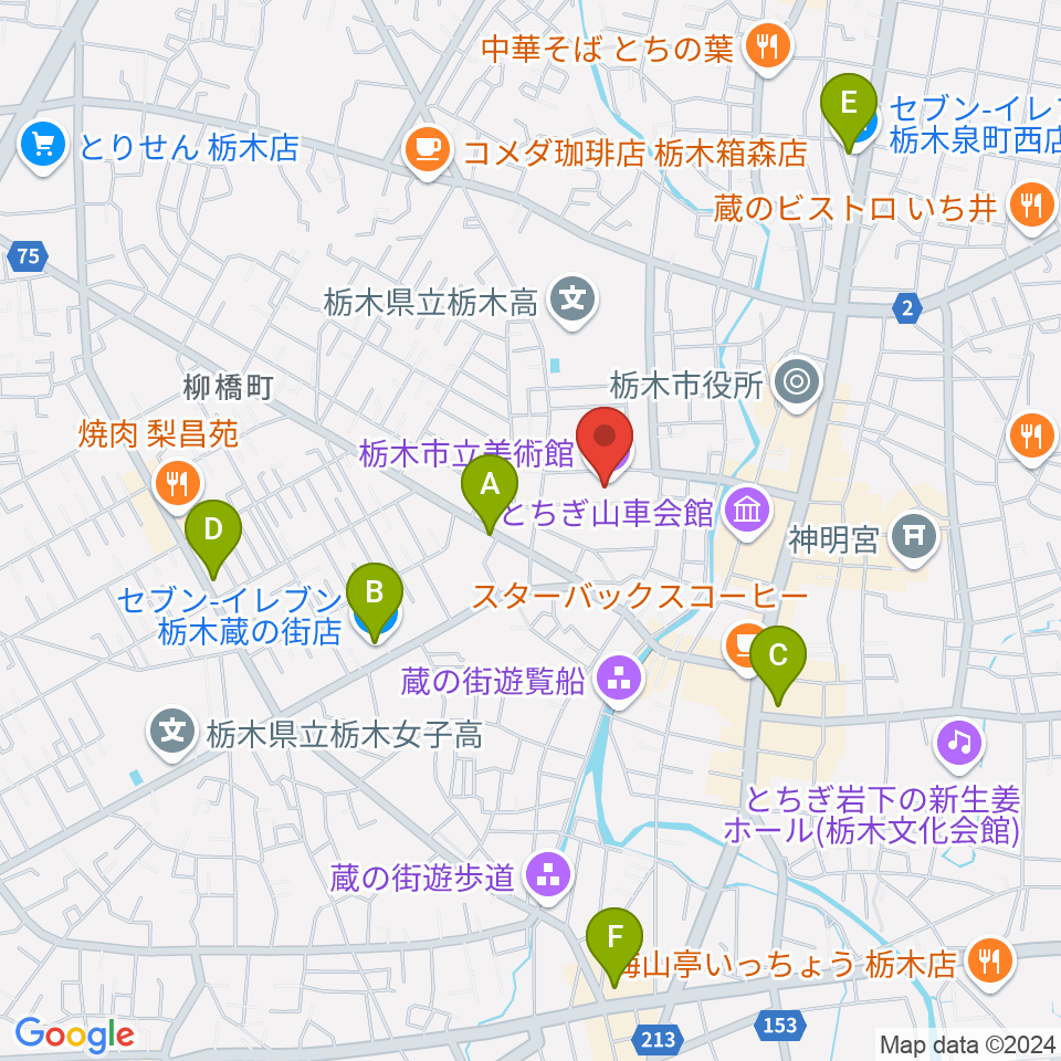 栃木市立美術館周辺のコンビニエンスストア一覧地図