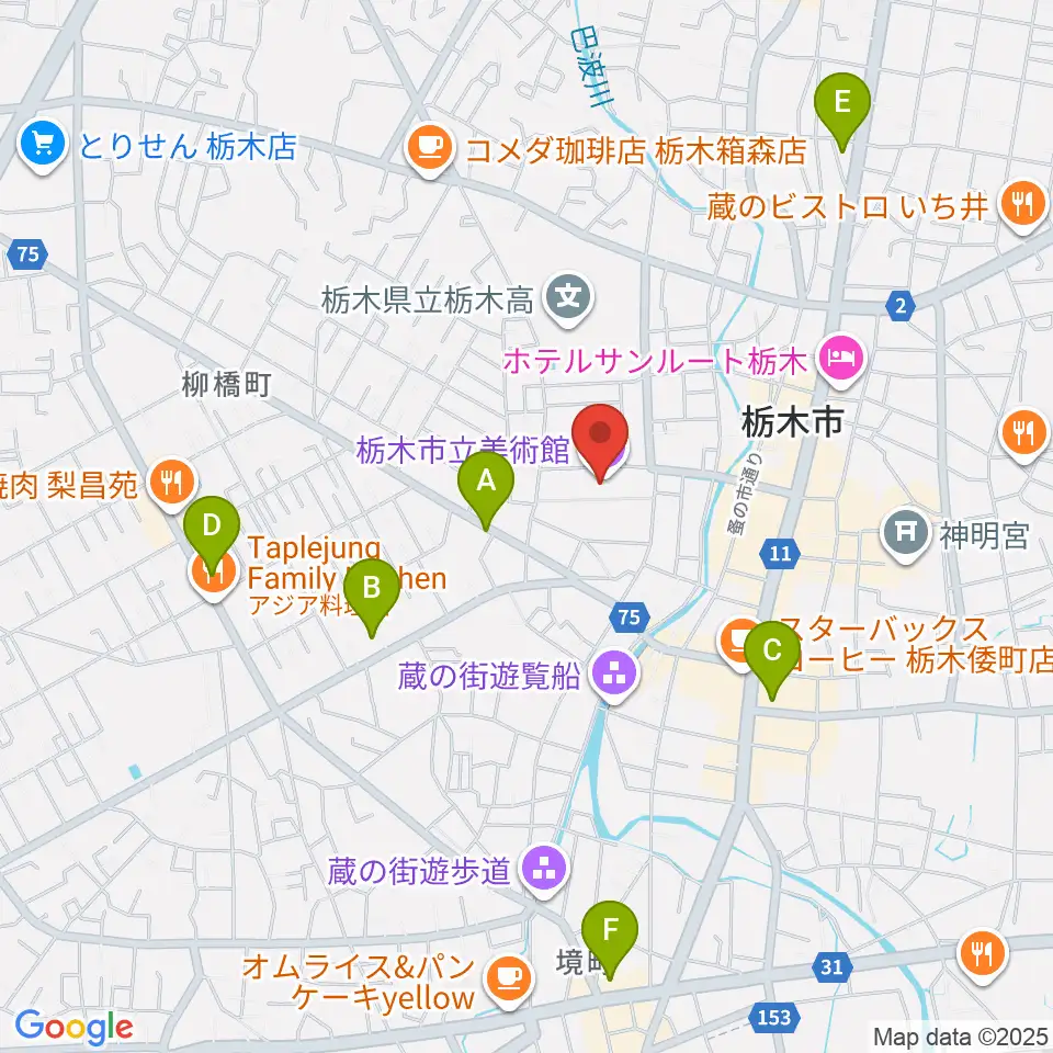 栃木市立美術館周辺のコンビニエンスストア一覧地図