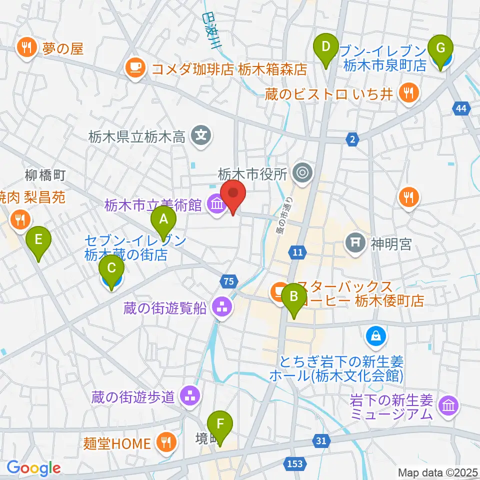 栃木市立文学館周辺のコンビニエンスストア一覧地図