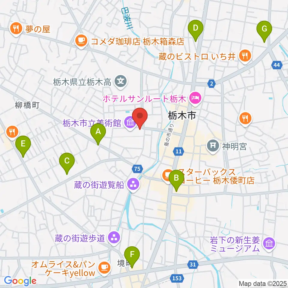 栃木市立文学館周辺のコンビニエンスストア一覧地図