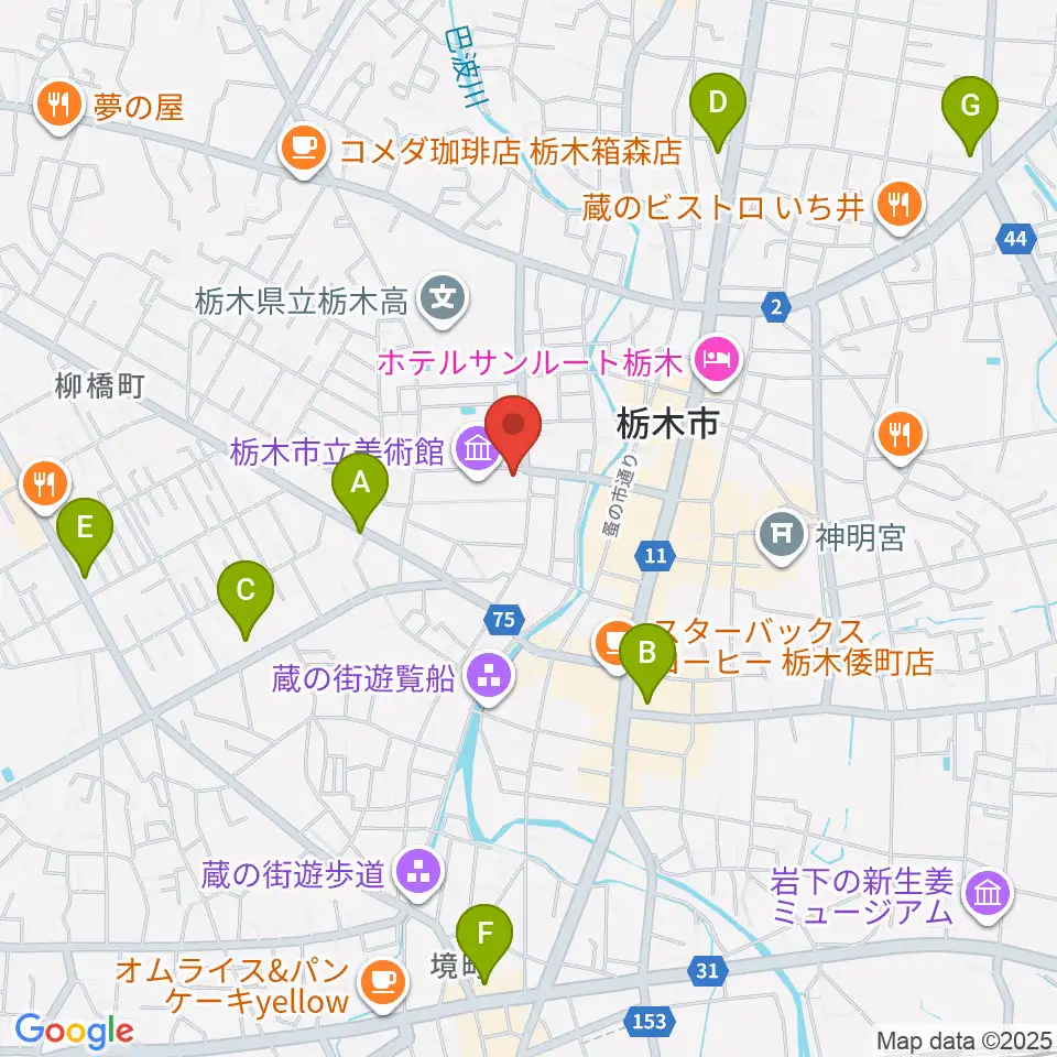 栃木市立文学館周辺のコンビニエンスストア一覧地図