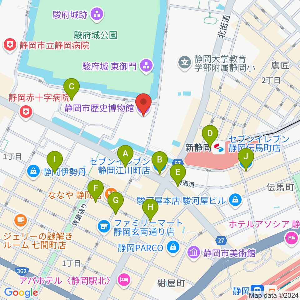 静岡市歴史博物館周辺のコンビニエンスストア一覧地図