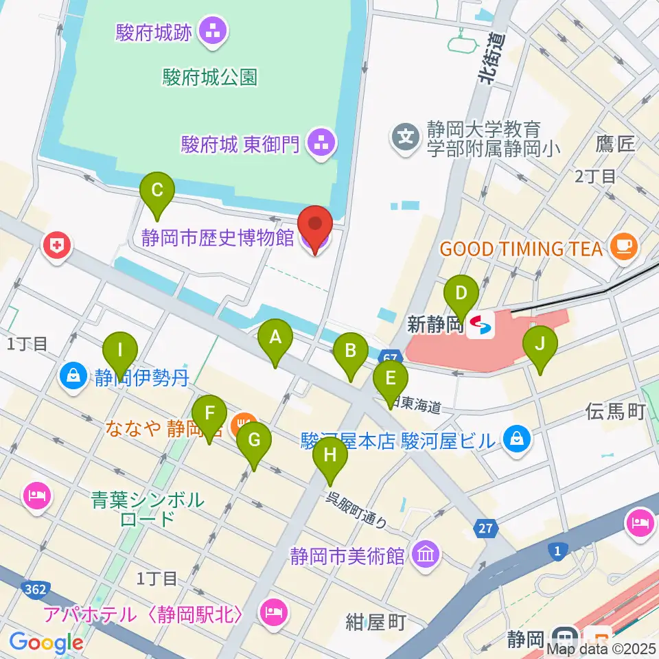 静岡市歴史博物館周辺のコンビニエンスストア一覧地図
