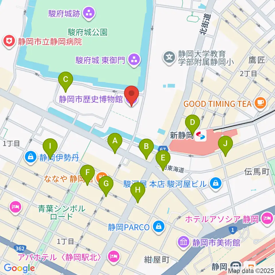 静岡市歴史博物館周辺のコンビニエンスストア一覧地図