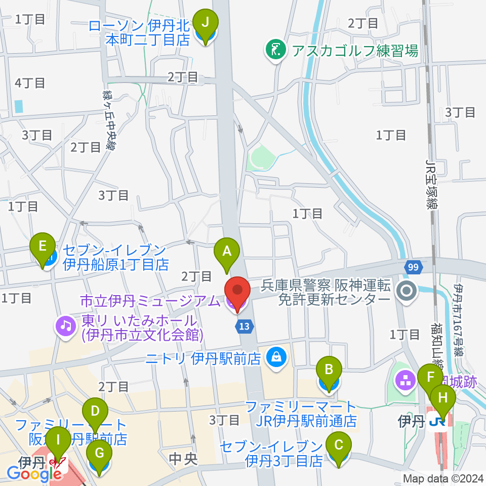 市立伊丹ミュージアム周辺のコンビニエンスストア一覧地図