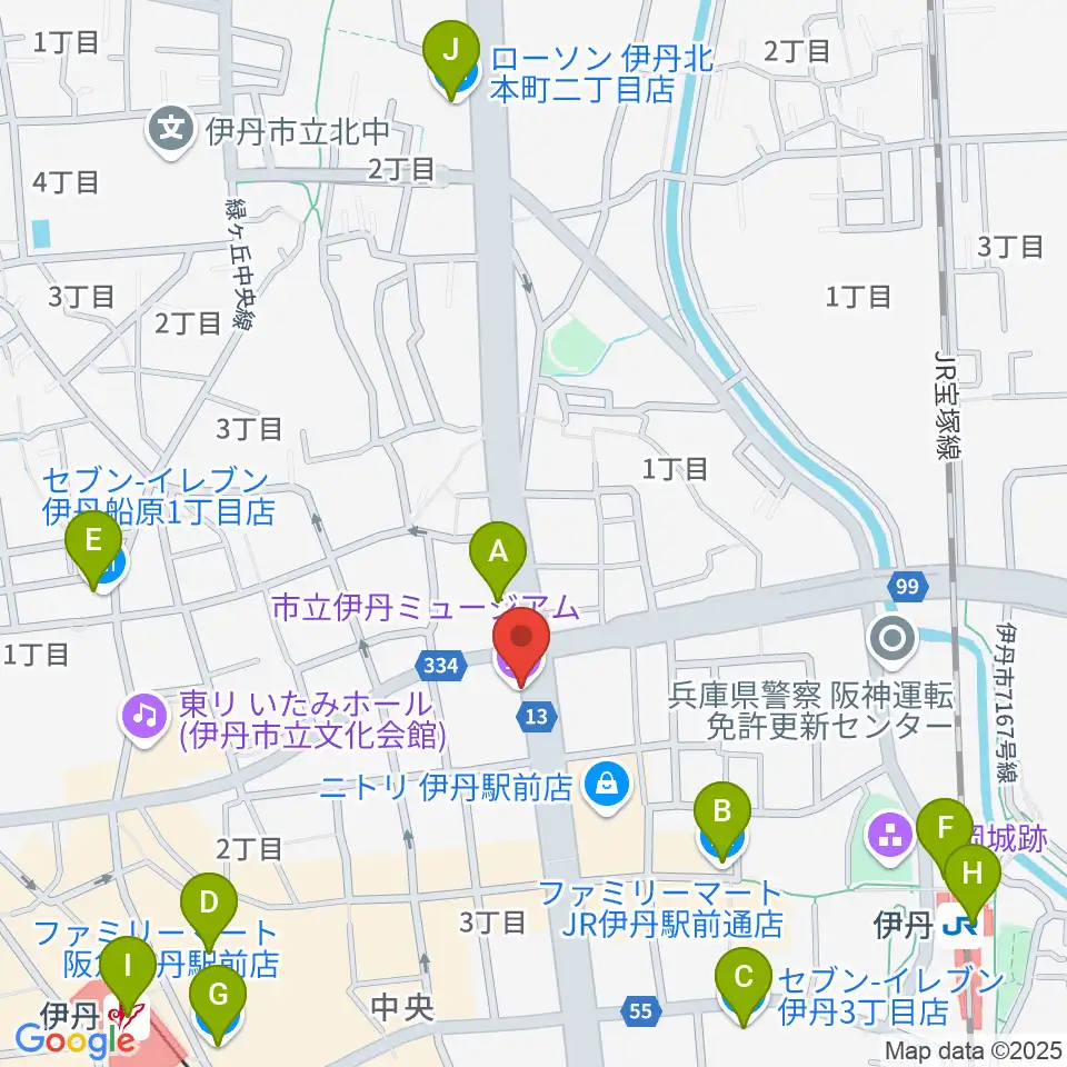 市立伊丹ミュージアム周辺のコンビニエンスストア一覧地図