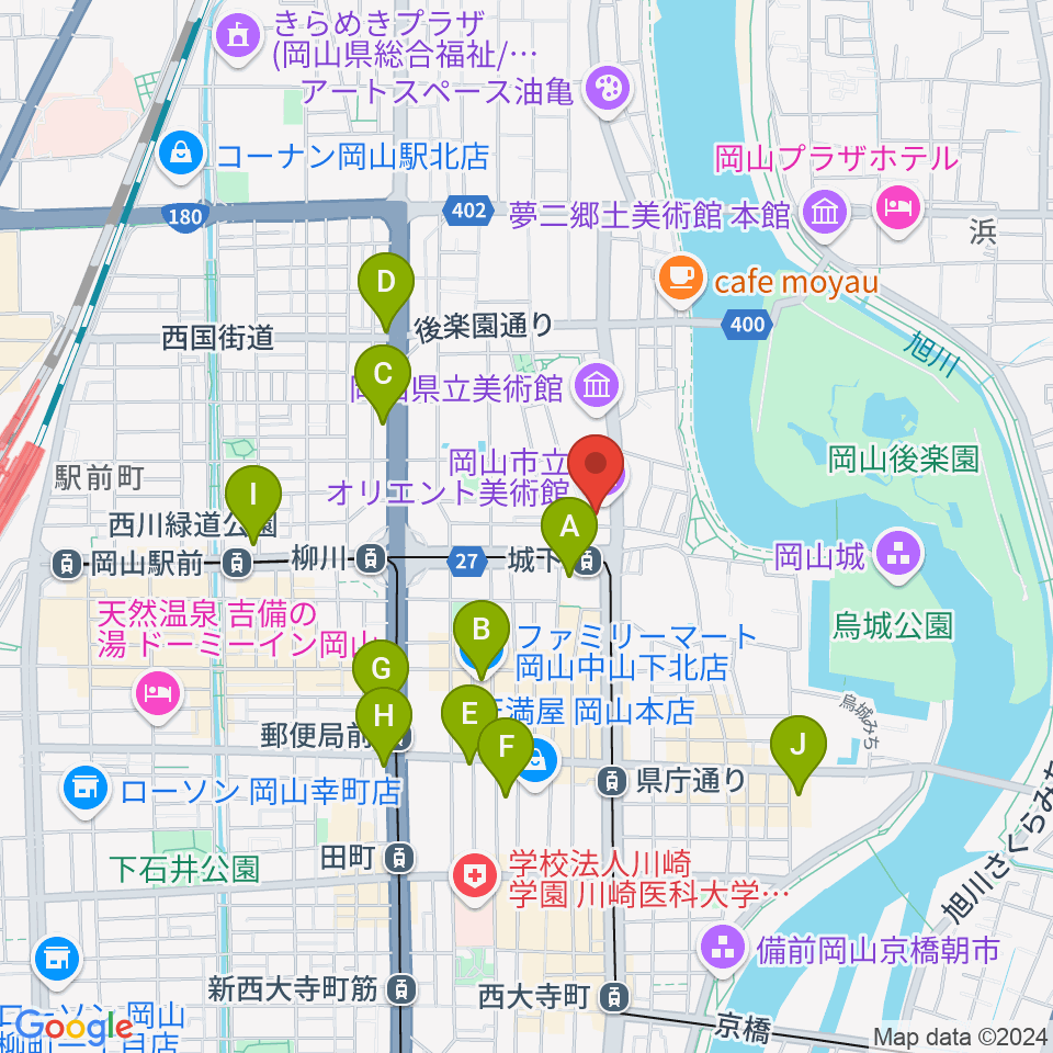 岡山市立オリエント美術館周辺のコンビニエンスストア一覧地図