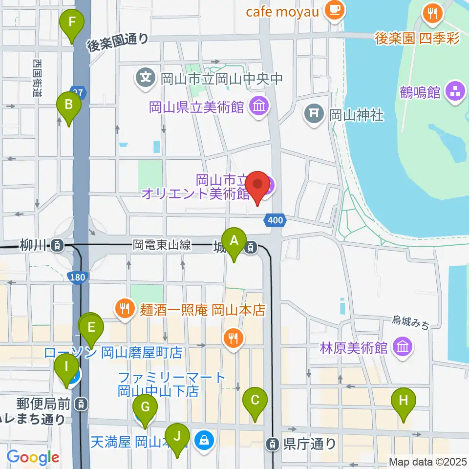 岡山市立オリエント美術館周辺のコンビニエンスストア一覧地図