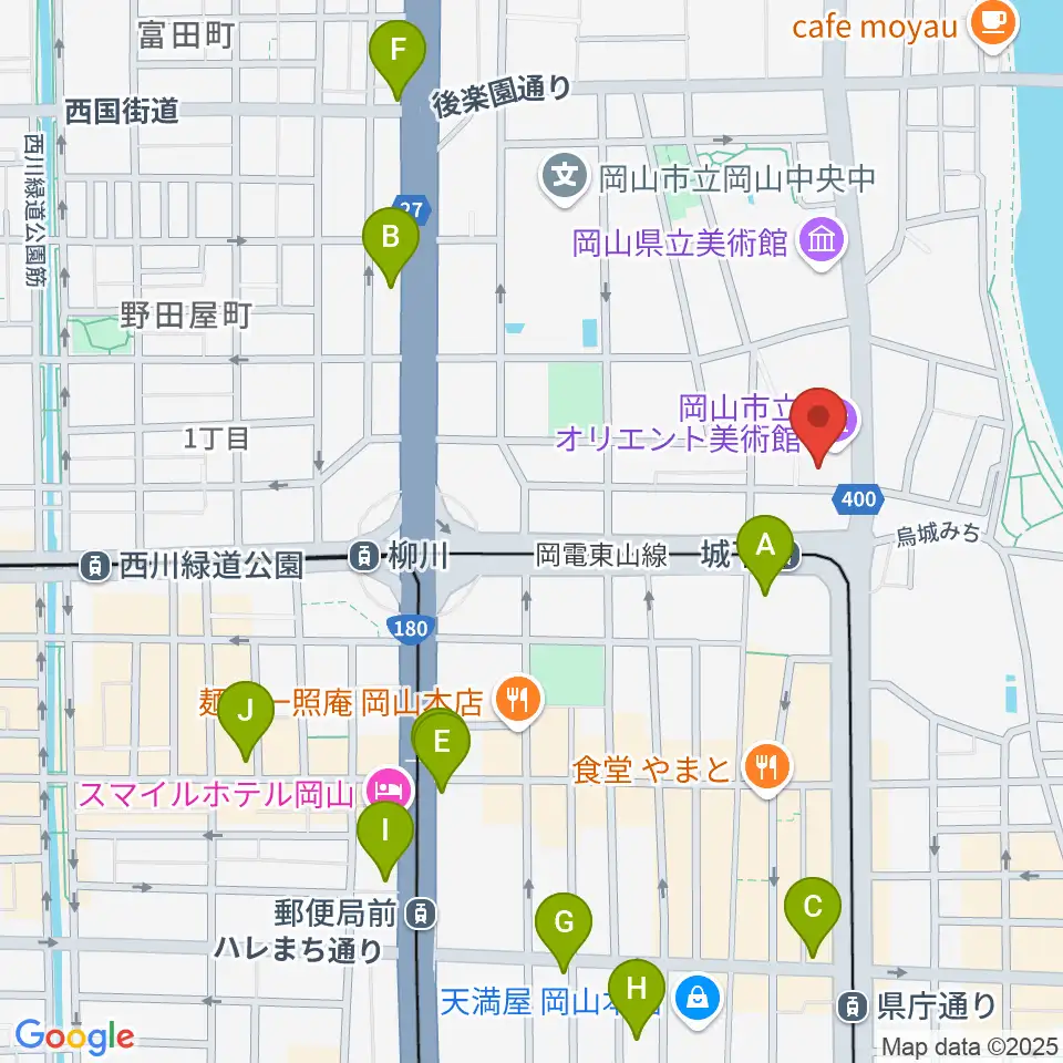 岡山市立オリエント美術館周辺のコンビニエンスストア一覧地図