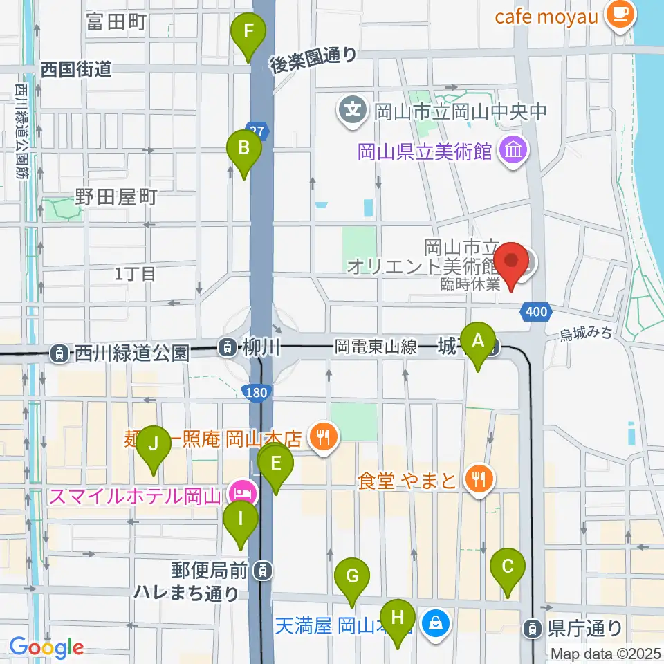 岡山市立オリエント美術館周辺のコンビニエンスストア一覧地図