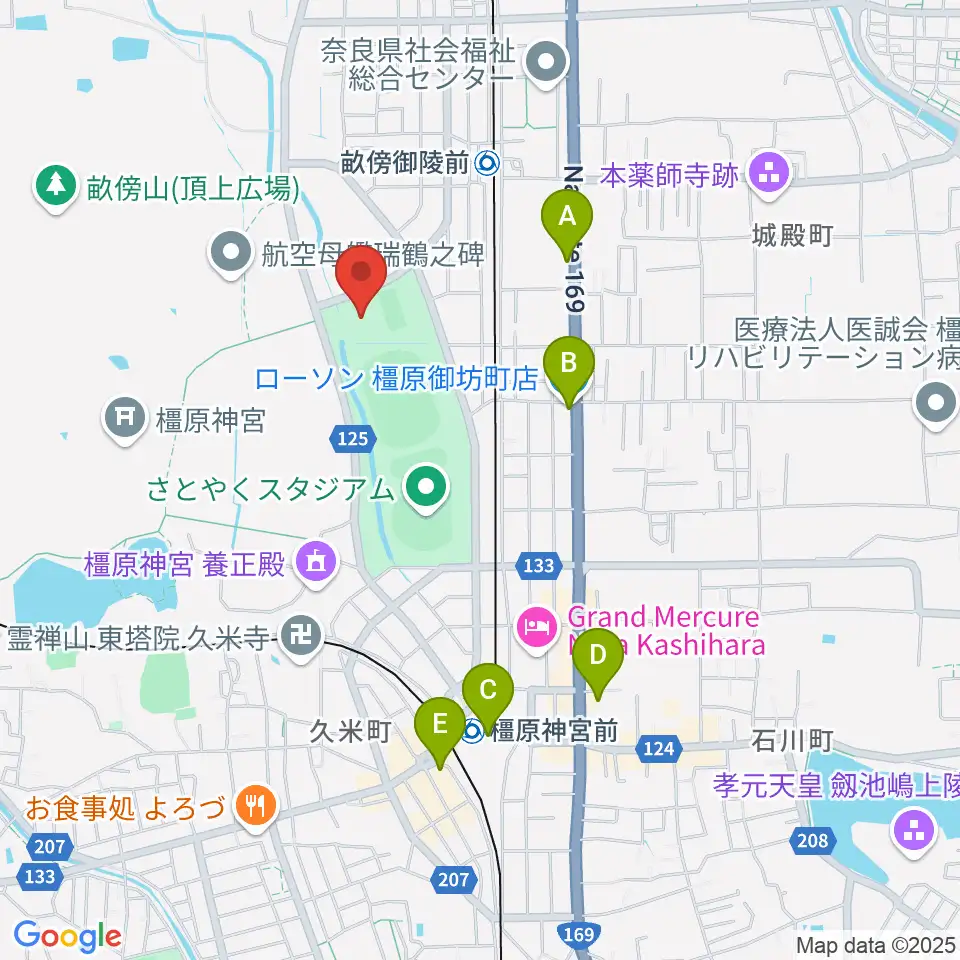 ジェイテクトアリーナ奈良周辺のコンビニエンスストア一覧地図
