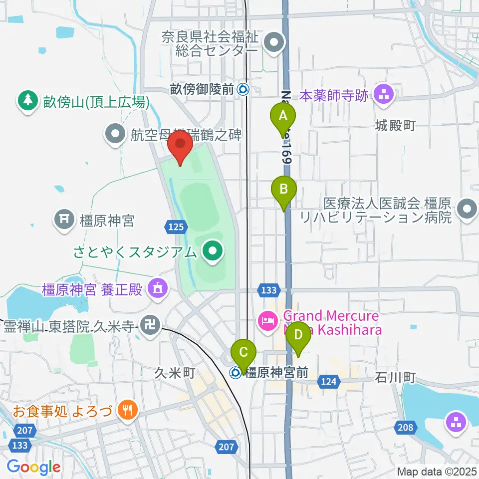 ジェイテクトアリーナ奈良周辺のコンビニエンスストア一覧地図