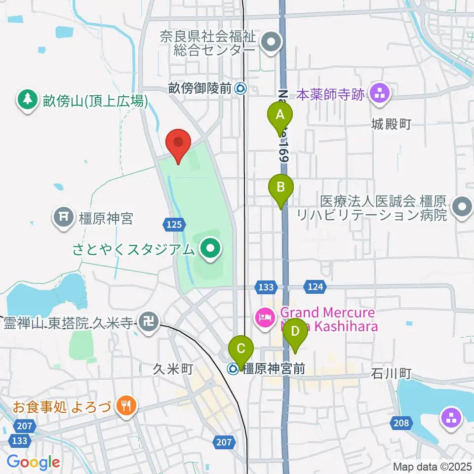 ジェイテクトアリーナ奈良周辺のコンビニエンスストア一覧地図