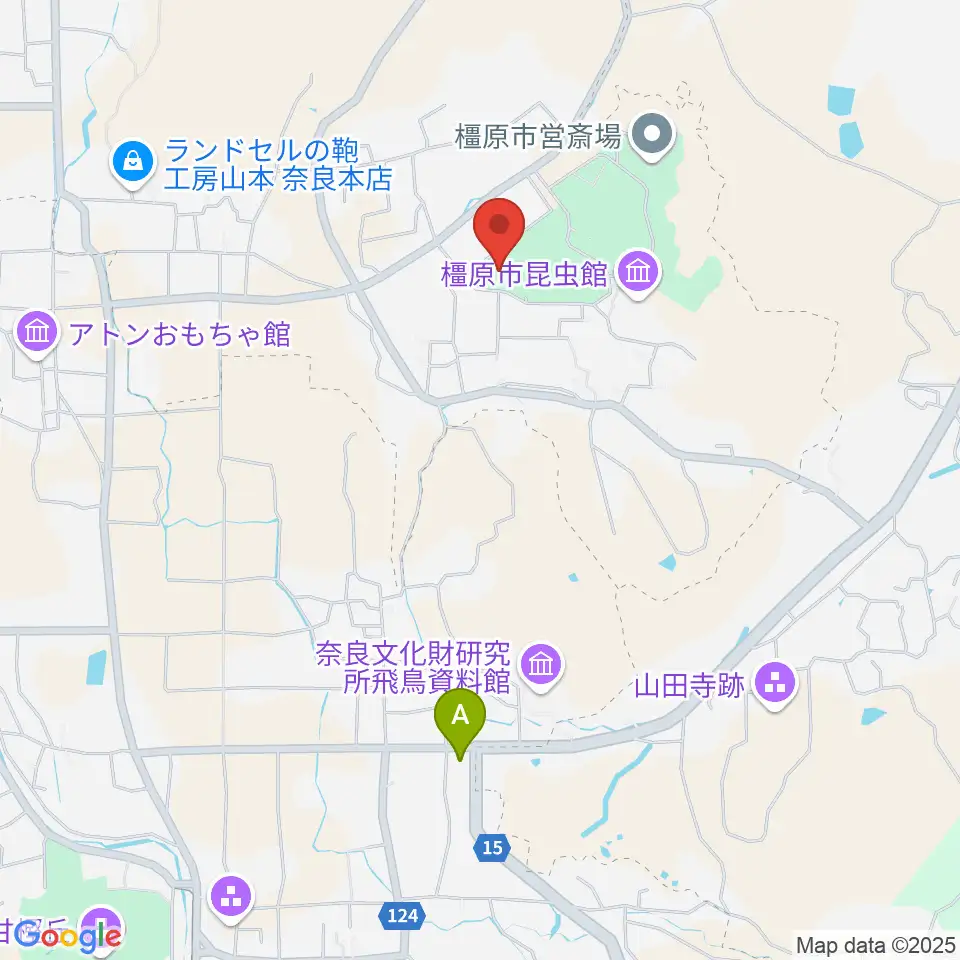 橿原市香久山体育館周辺のコンビニエンスストア一覧地図