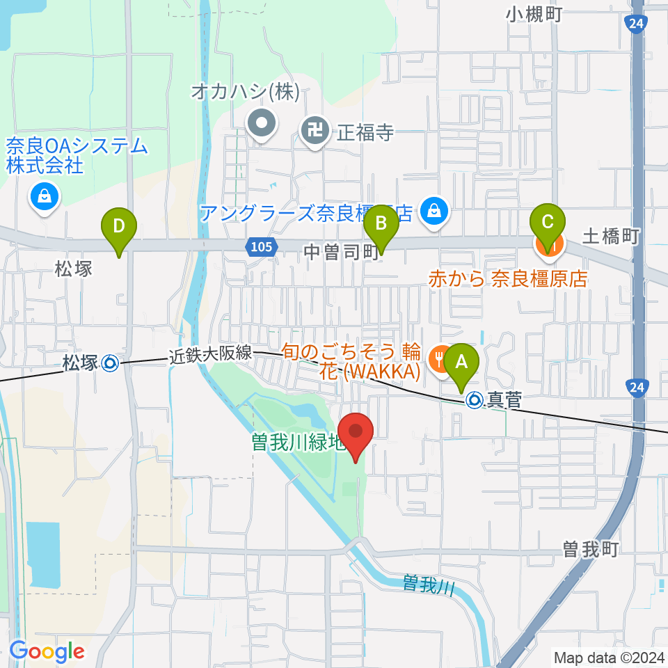 曽我川緑地体育館周辺のコンビニエンスストア一覧地図