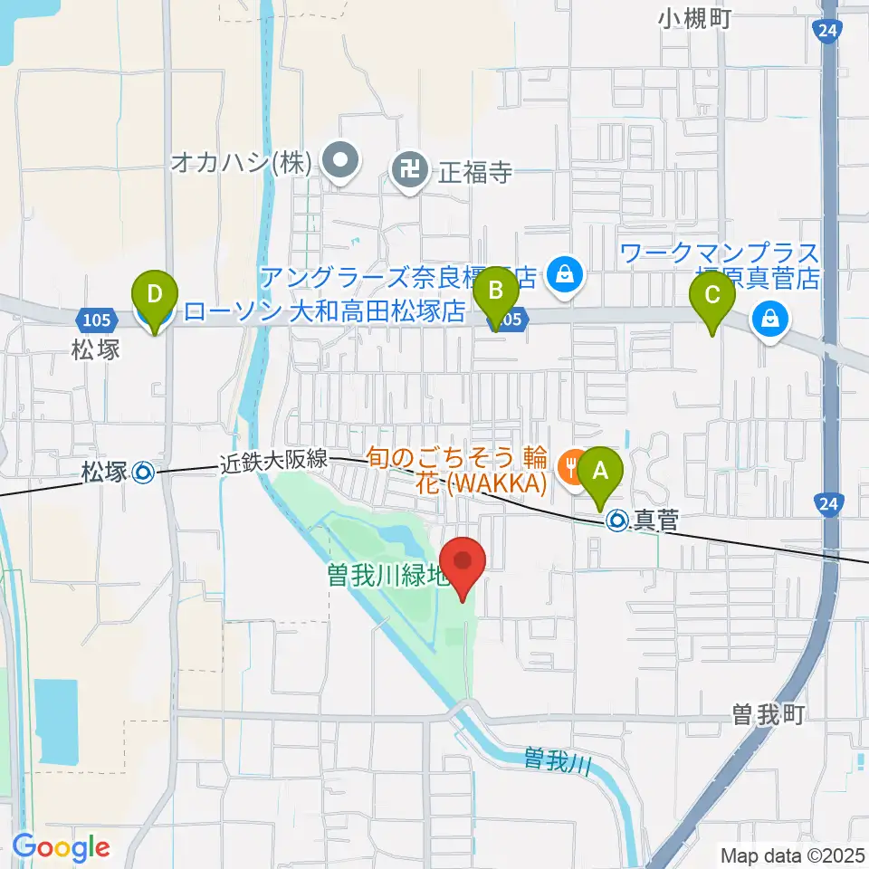曽我川緑地体育館周辺のコンビニエンスストア一覧地図
