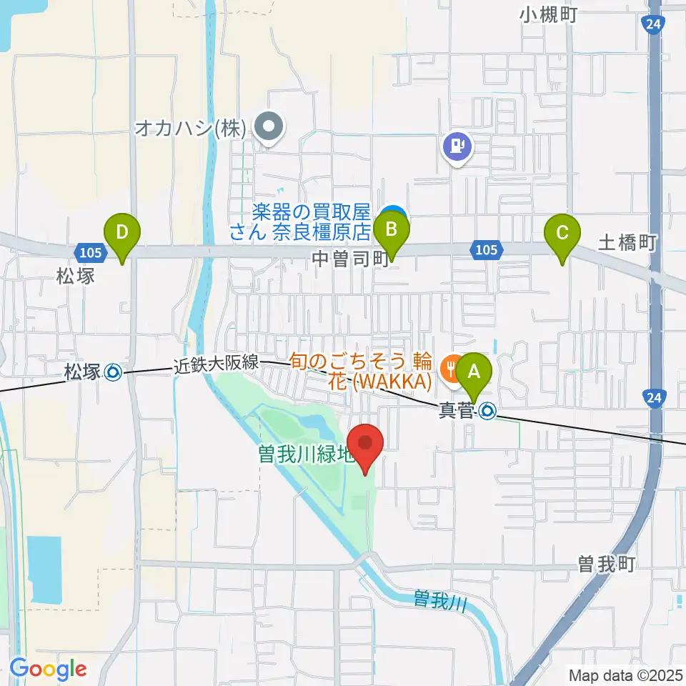 曽我川緑地体育館周辺のコンビニエンスストア一覧地図