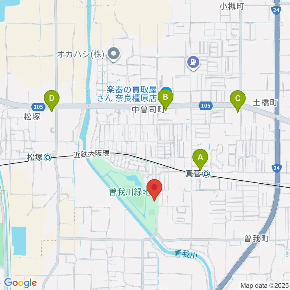 曽我川緑地体育館周辺のコンビニエンスストア一覧地図