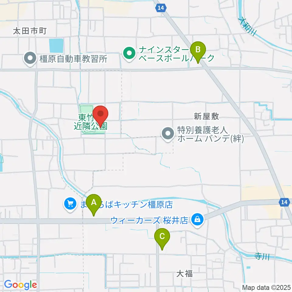 橿原市ひがしたけだドーム周辺のコンビニエンスストア一覧地図
