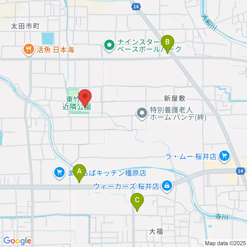 橿原市ひがしたけだドーム周辺のコンビニエンスストア一覧地図