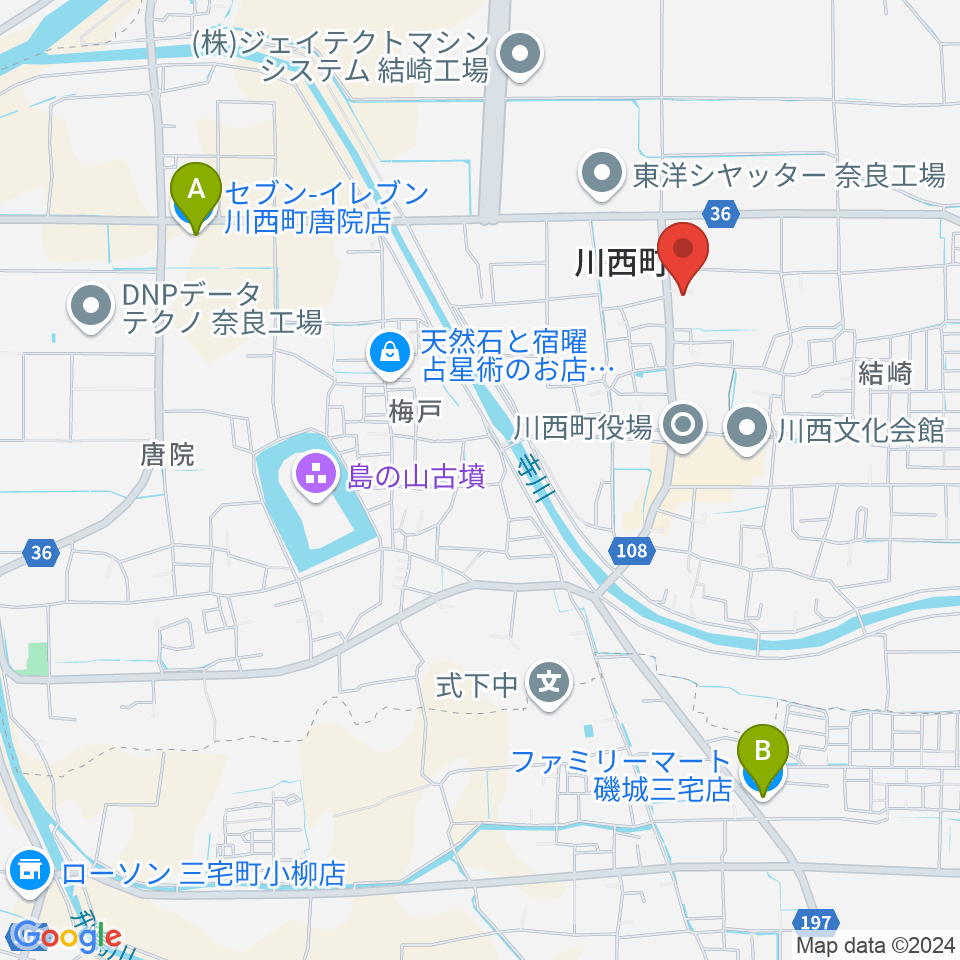 川西町中央体育館周辺のコンビニエンスストア一覧地図