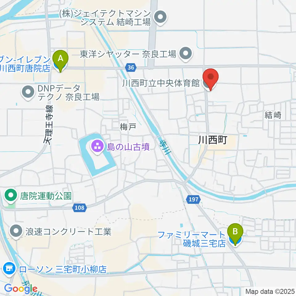 川西町中央体育館周辺のコンビニエンスストア一覧地図