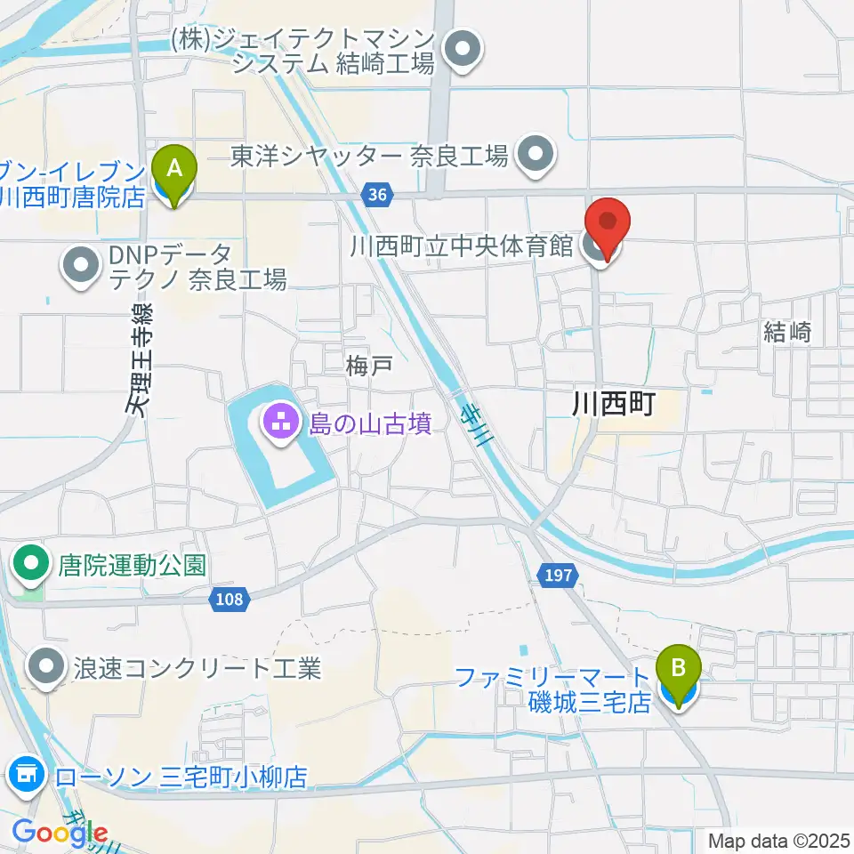 川西町中央体育館周辺のコンビニエンスストア一覧地図