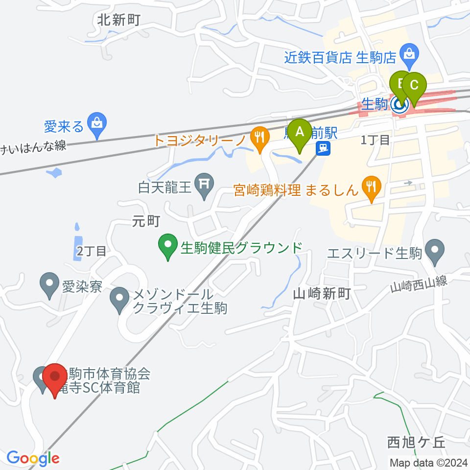 生駒市体育協会滝寺S.C.体育館周辺のコンビニエンスストア一覧地図