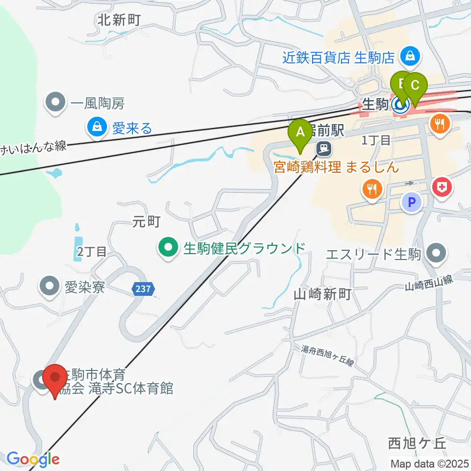 生駒市体育協会滝寺S.C.体育館周辺のコンビニエンスストア一覧地図