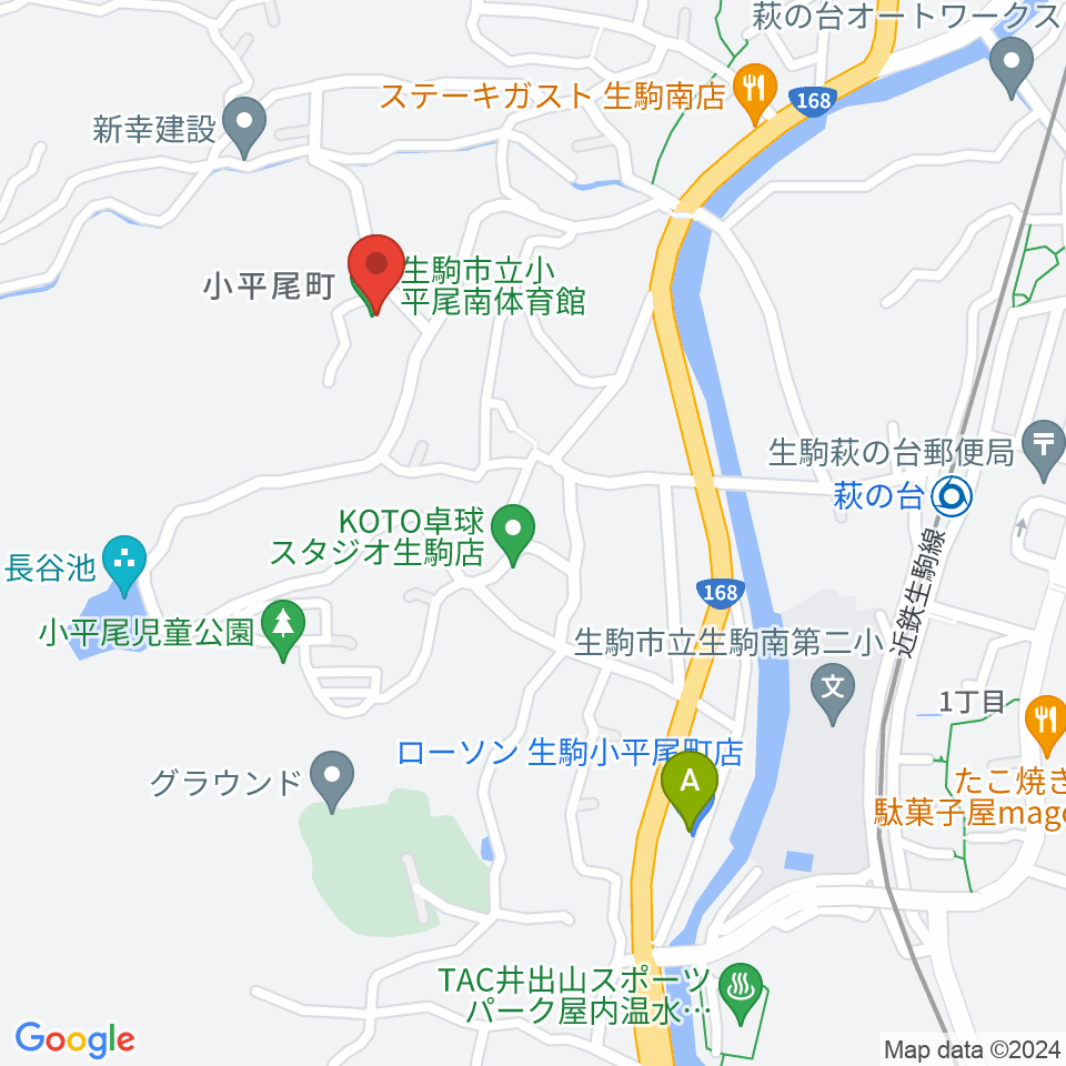 生駒市立小平尾南体育館周辺のコンビニエンスストア一覧地図