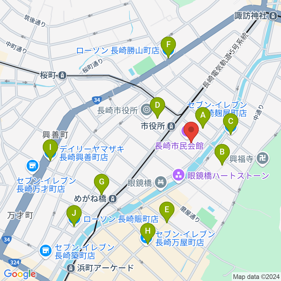 長崎市民体育館 周辺のコンビニエンスストア一覧地図