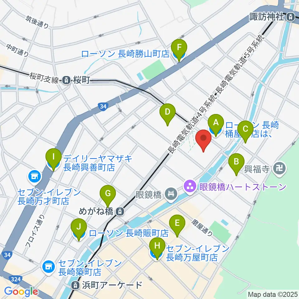 長崎市民体育館 周辺のコンビニエンスストア一覧地図