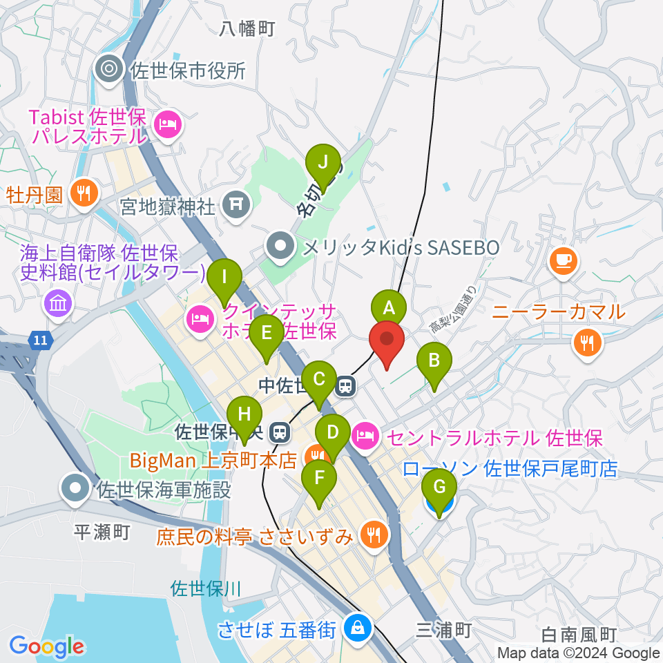 佐世保市体育文化館周辺のコンビニエンスストア一覧地図