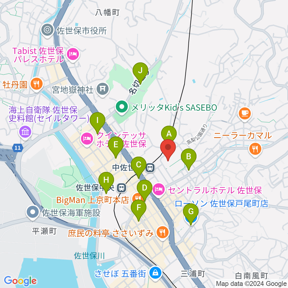 佐世保市体育文化館周辺のコンビニエンスストア一覧地図