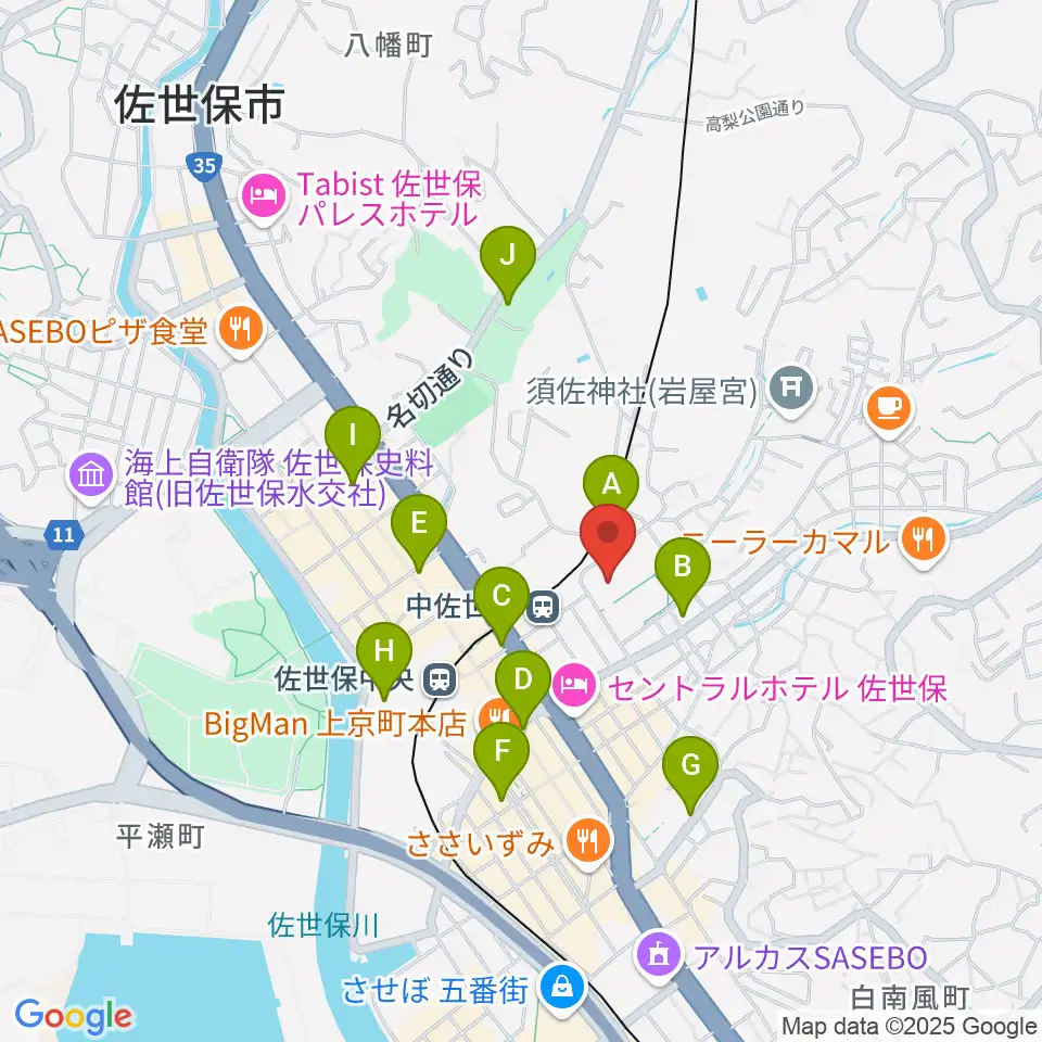 佐世保市体育文化館周辺のコンビニエンスストア一覧地図