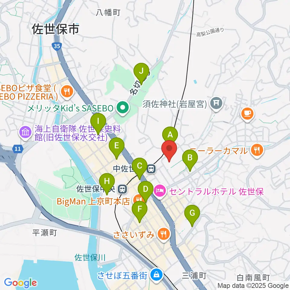 佐世保市体育文化館周辺のコンビニエンスストア一覧地図