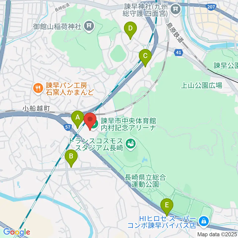 諫早市中央体育館・内村記念アリーナ周辺のコンビニエンスストア一覧地図