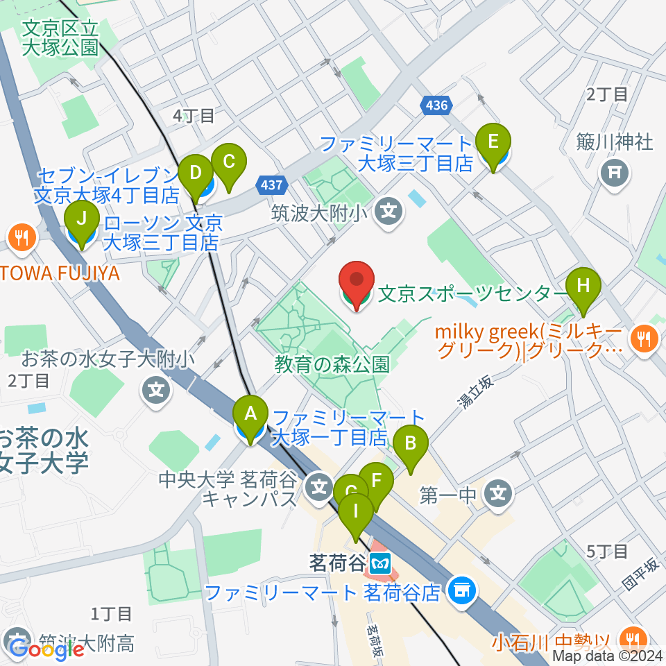 文京スポーツセンター周辺のコンビニエンスストア一覧地図