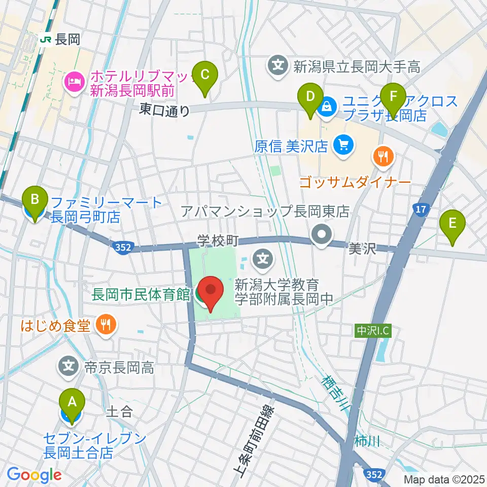 長岡市市民体育館周辺のコンビニエンスストア一覧地図